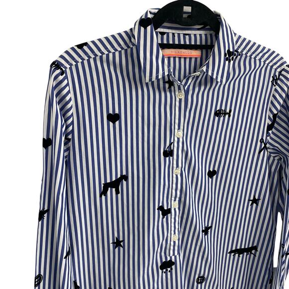 Vilagallo Nina Stripe Floc Shirt Pure Cotton Button Front Womens 42 / US Large - Picture 4 of 10